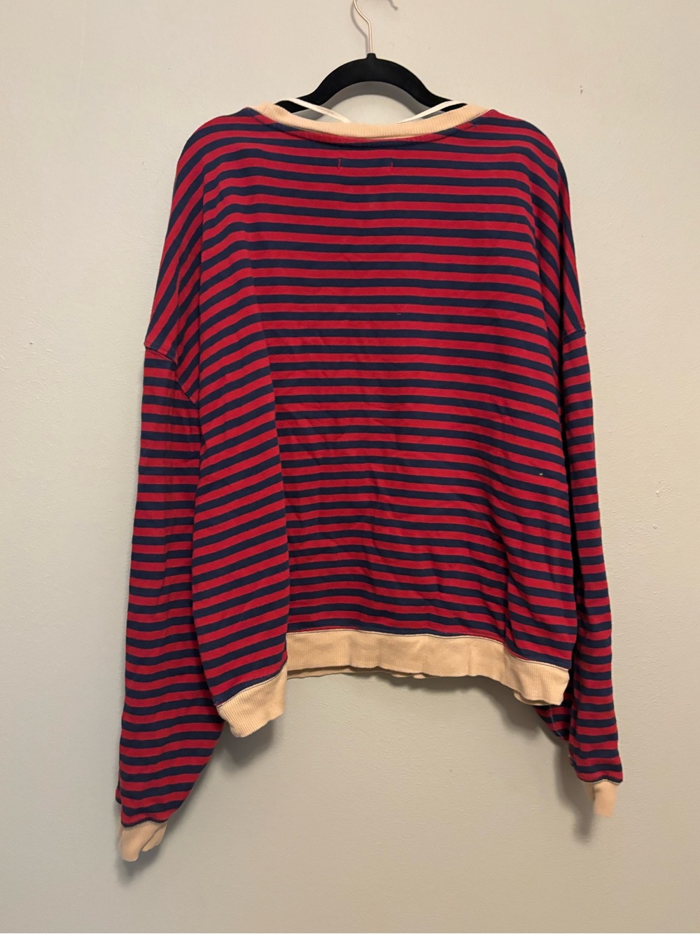 Free People Striped Pullover Sweatshirt in Burgundy and Navy - Picture 7 of 7